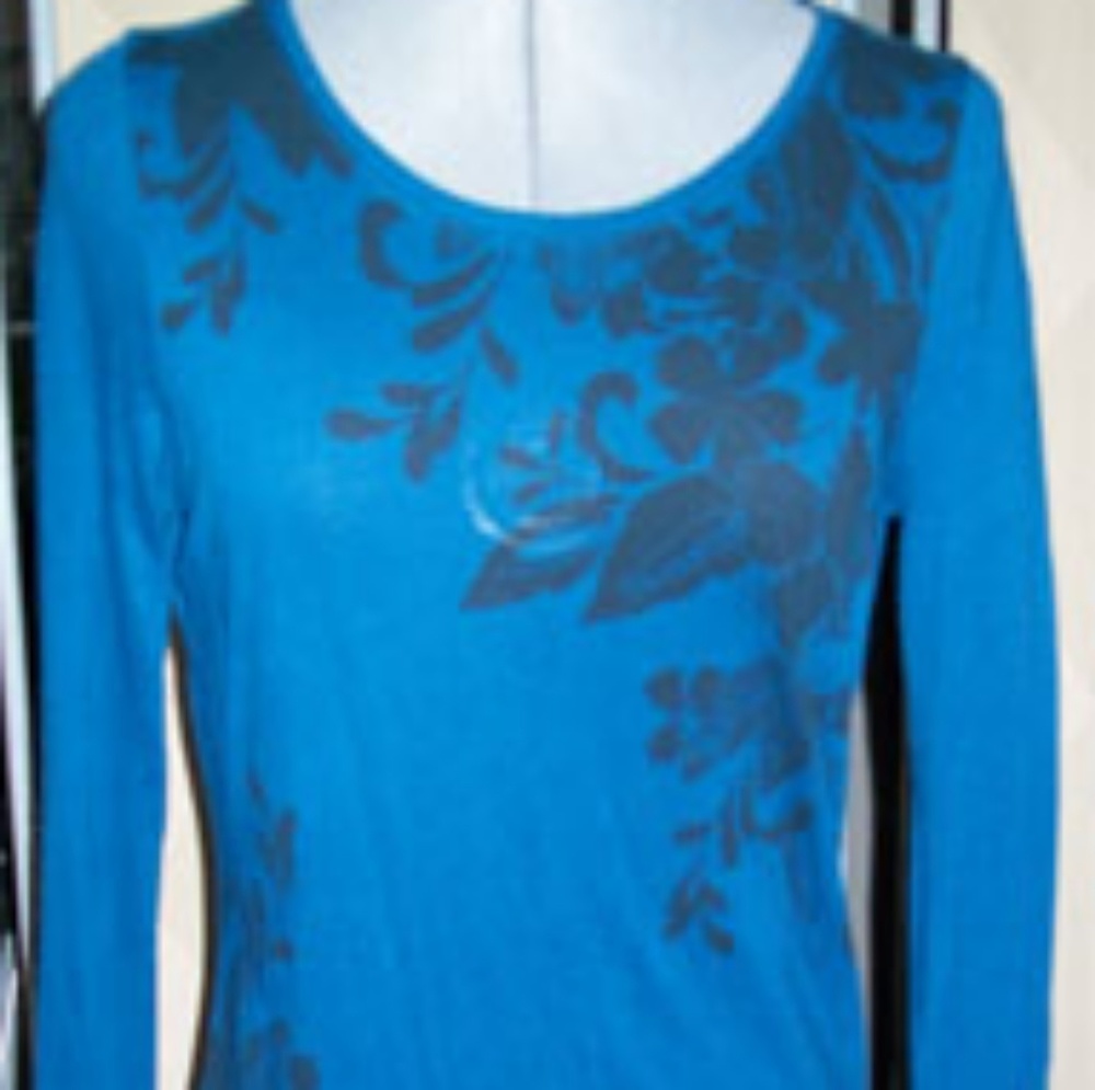 Express Blue Teal Shirt with Flower/Leaves